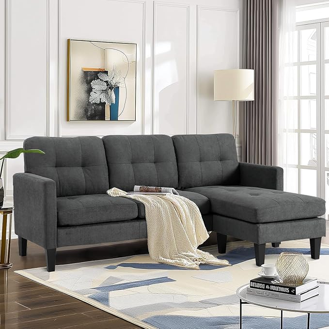 L Shaped Couch Sectional Couches for Living Room Small Couches for Small Spaces Convertible Sleeper Sofa Bed with Reversible Chaise for Apartment Gray