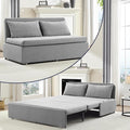 2 in 1 Pull Out Sofa Bed Queen Size Small Convertible Sleeper Sofa Couch Linen Folding Guest Bed with Wheels and Cushions Pillow Futon Sofas Couch Beds for Bedroom Office Lounge - Light Grey