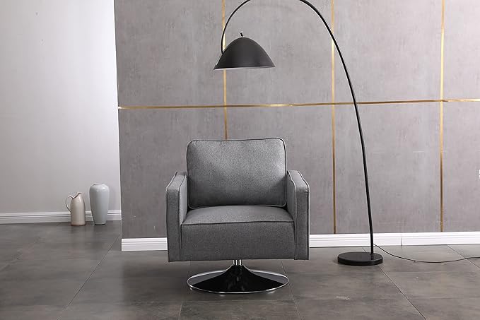 Modern Linen Swivel Accent Chair Comfy Armchair with 360 Degree Swiveling for Living Room Bedroom Reading Room Home Office (Light Grey)