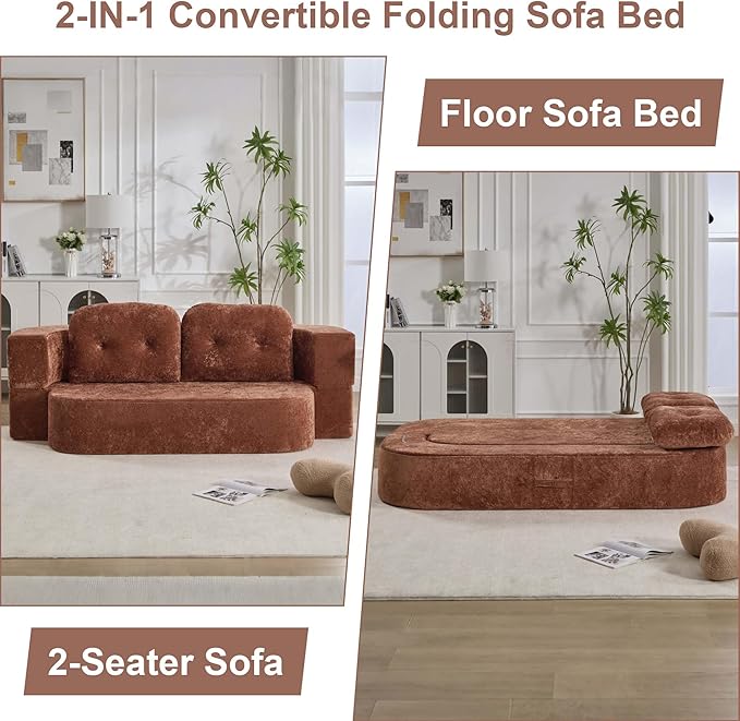 KIVENJAJA 78.7 Boneless Loveseat Convertible Folding Sofa Bed Full Size with Pillows Comfy Cloud Fold Out Couch Foldable Sleeper Sofa Bed for Living Room Small Spaces Office Apartment Orange