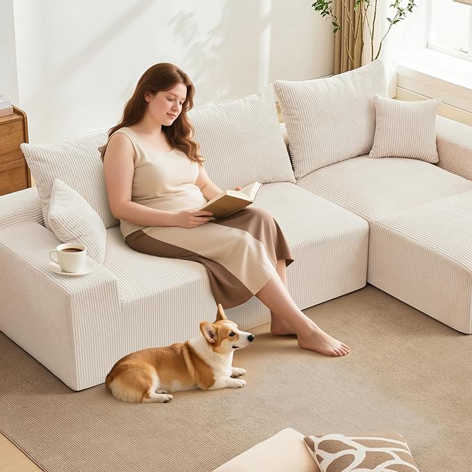 110 Modular Sectional Sofa Couches for Living Room Cloud Memory Boneless Couch No Assembly RequiredComfy Cloud 3-Seater Couch with Chaise Memory Foam Sofa for Offices Bedroom and Apartment
