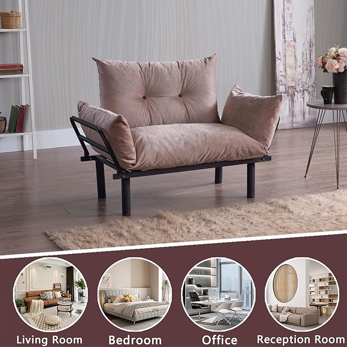 49 Mini Couch with Mattress Included Small Loveseat Sofa Chair for Small Space Oversized Accent Chair and a Half Metal Frame (Beige)