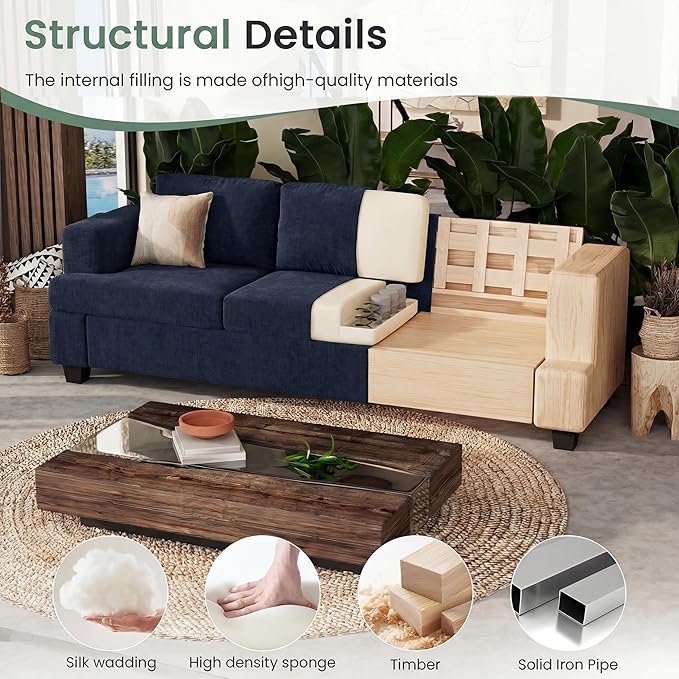 YOUDENOVA 2 Piece Set Comfy Sofa Couch 3 Seater &amp Loveseat Sofa with Deep Seats Modern Sleeper Couch for Living Room Navy Chenille
