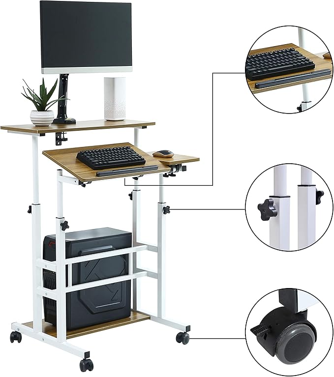 UNICOO Portable Standing Desk on Wheels Height Adjustable Mobile Workstation Versatile for Home Office Rolling Sit to Stand Design Ergonomic - (U101-AO)