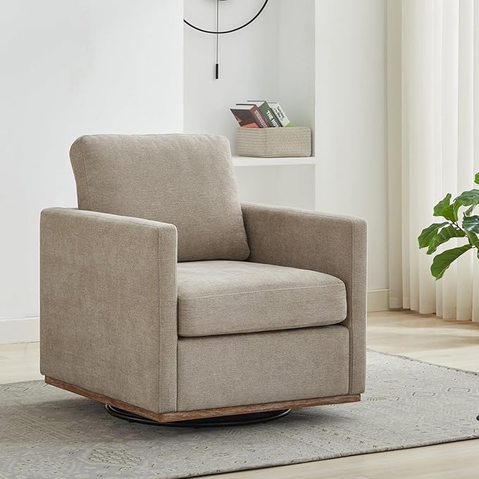 KEIKI 360° Swivel Club Chair with Backrest Pillow Accent Square Single-seat Armchair Upholstered Sofa for Reading Nursery Living Room Bedroom Lounge Hotel