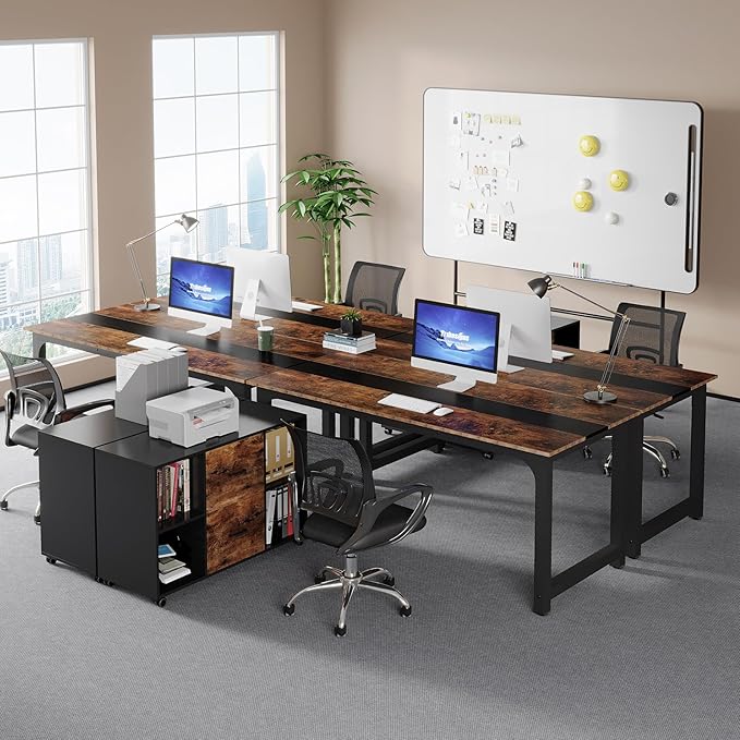 Tribesigns 70.8 L-Shaped Executive Office Desk with Drawer Cabinet Large L-Shaped Computer Desk with 39.4 File Cabinet Printer Stand Home Office Workstation Business Furniture Set Brown/Black