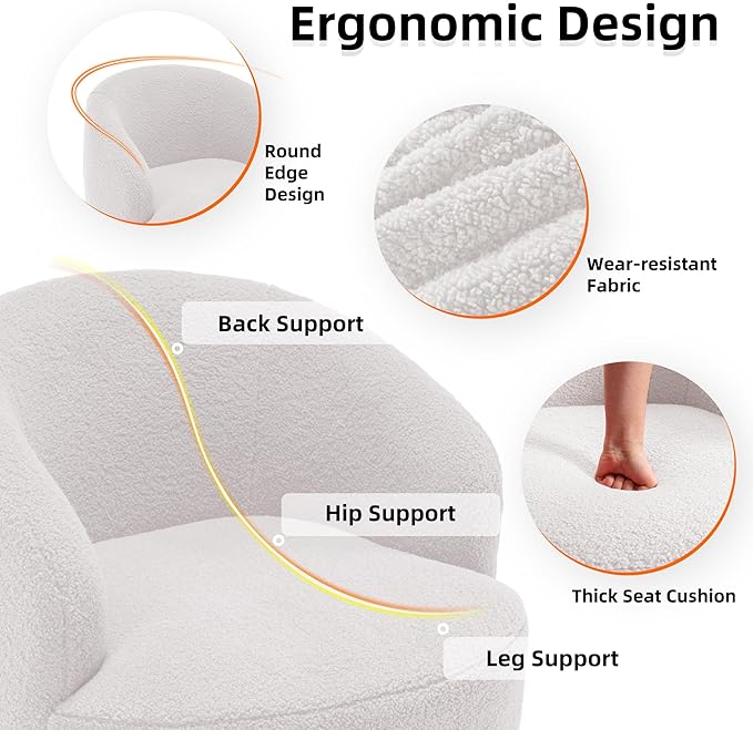 Homtique Small Swivel Barrel ChairComfy Round Club Chairs for Living Room Bedroom360 Degree Swivel Single Sofa Lounge Accent Chair Boucle Armchair for ApartmentHotel (Ivory-Teddy)