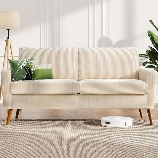 WEUP 68 Loveseat Sofa Beige Corduroy Couch Mid Century Modern Love Seat Couches for Living Room Small Loveseat for Bedroom Office Comfy Sofa with Spring Cushion Solid Wood Tool-Free Assembly