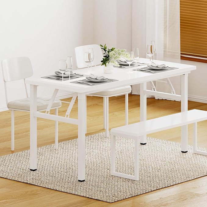 Need Office Computer Desk - 54.3L Sturdy and Heavy Duty Folding Laptop TableWriting Table/Home Office Desk/Sewing TableNo Assembly Required (White &amp White Frame)