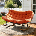 Double Papasan Rocking Chair Outdoor &amp Indoor Oversized Rocking Reclining Loveseat with Thick Cushion and Frame 660LBS Capacity Rocking Egg Chair for Porch Garden Living Room (Red)