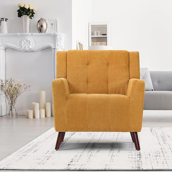 Dining Room ChairLiving Room Armless Chair Modern Design Fabric Armless Contemporary Accent Dining Chairs Sofa with Solid Wood Legs (Yellow)