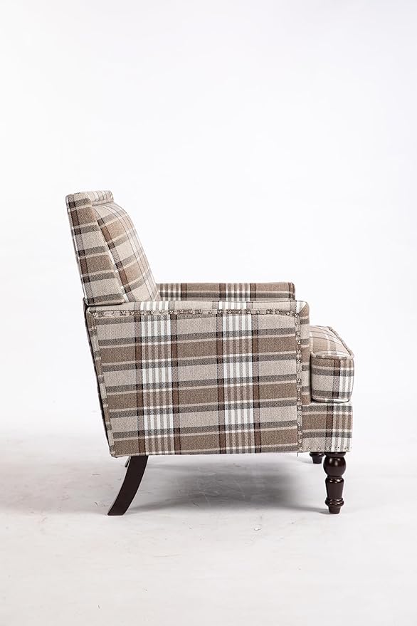 GDFStudio Upholstered Accent Armchair Modern Side Chair with Tapered Wood Legs Cotton Linen Fabric with Nailhead Trim for Living Room Bedroom Reading Room Set of 1 Coffee