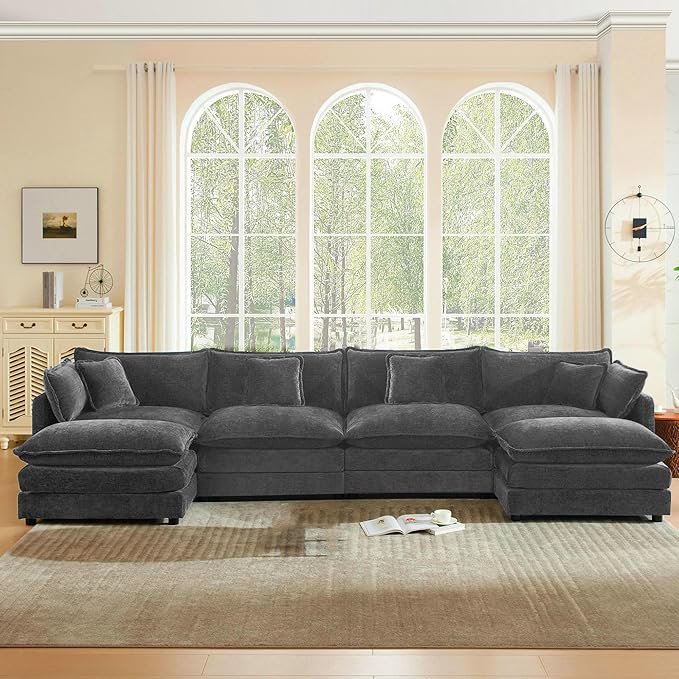 Modular Sectional Sofa 146.5 U Shaped Sectional Couch 5 Seater Comfy Cloud with Movable Ottoman for Living Room(Grey 146.5 inch U-Shaped)