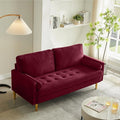 2-Seater Velvet Tufted Love Seat Couch with Bolster Pillows 67 Mid Century Modern Loveseat Sofa Golden Frosted Legs for Small Space Living Room Apartment Bedroom (Red)