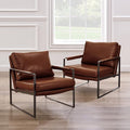 Zouron PU Leather Accent Chair for Bedroom Living Room Chairs Modern Contemporary Upholstered Armchair with Metal Frame for Living Room Office Reception Area Set of 2 Red Brown