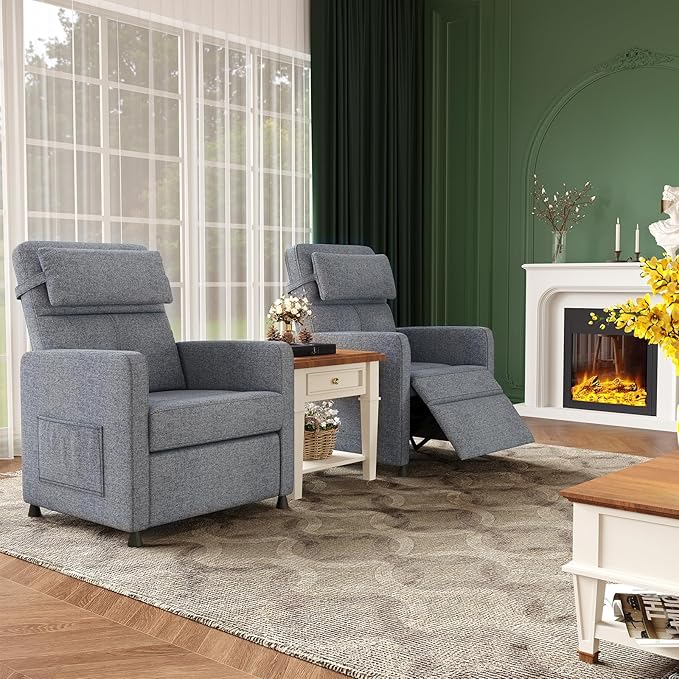 GarveeHome Recliner Chair Living Room Electric Recliner Adjustable Power Reclining Chair for Adults Home Theater Seating with Side Pockets &amp USB Port - Gray