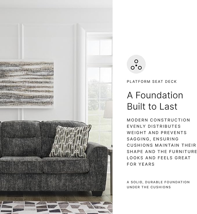 Signature Design by Ashley Lonoke Modern Sofa with 2 Accent Pillows Gray