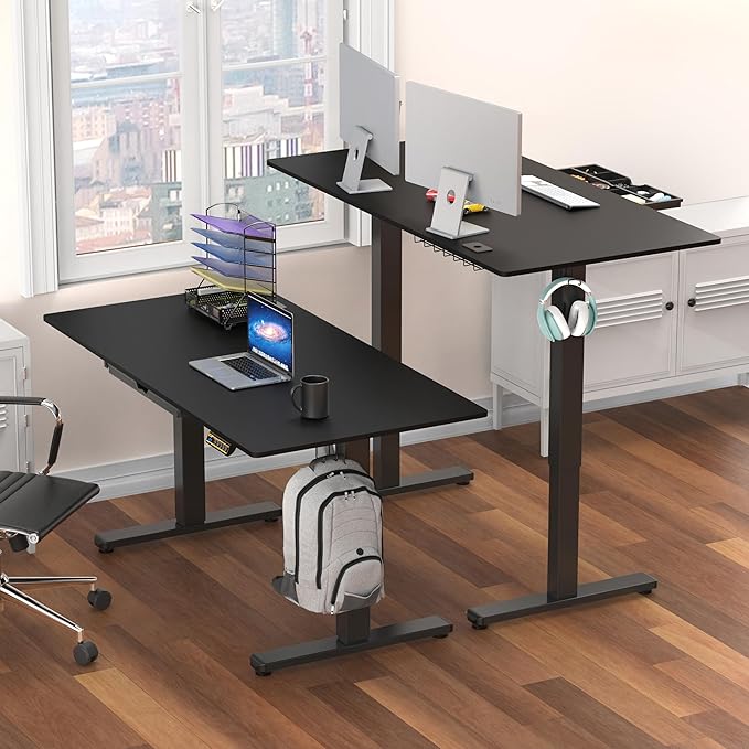 SHW 55 x 28 Inches Electric Height Adjustable Standing Desk with Drawer and Memory Preset Black
