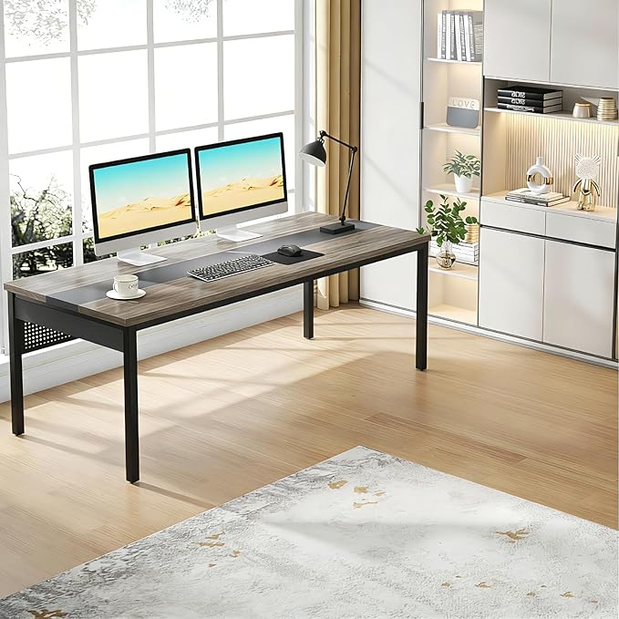 Tribesigns 70.8-Inch Executive Desk Large Office Computer Desk Workstation Modern Simple Style Laptop Desk Study Writing Table Business Furniture for Home Office (Grey and Black)