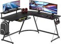 SHW 51 x 51 Inches Vista L-Shaped Desk with Monitor Stand and Drawer Black
