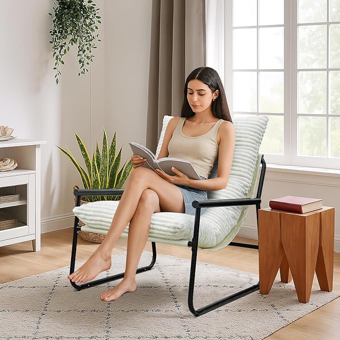 Accent Chair with Arms Living Room Chair with Cushion Comfy Chairs Padded Patio Leisure Lounge Chair Reading Nook &amp Bedroom 200Lbs Capacity(White)