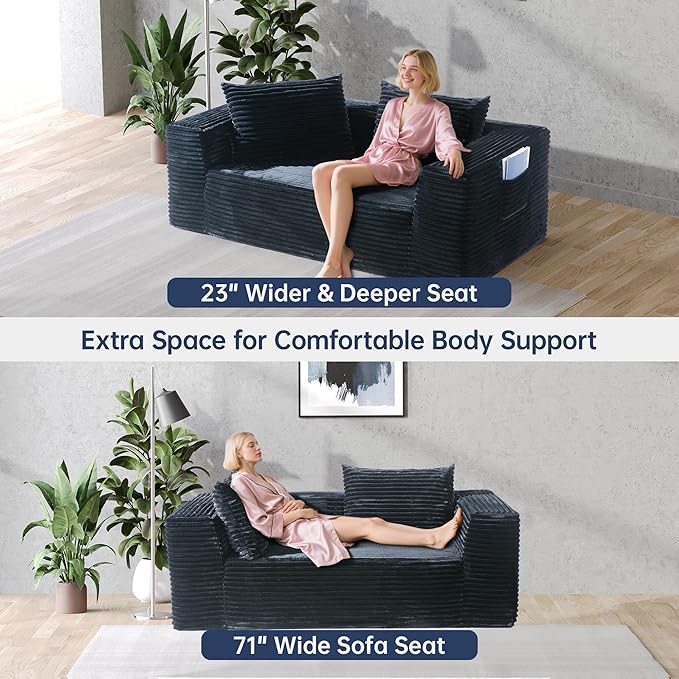 TeQsli Loveseat Sofa 71 Foam Sofa in a Box Plush Corduroy Deep Seat Couch No Assembly Needed Modern Sofa for Compact Living Rooms Apartments and Offices