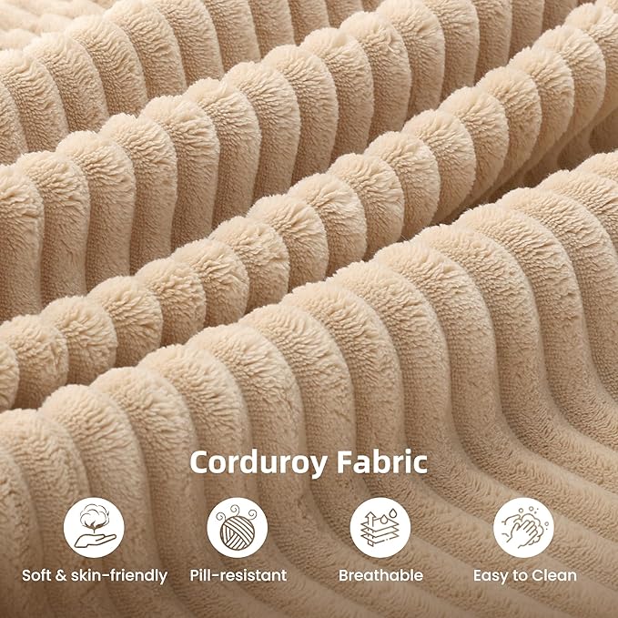 105 Modular Sectional Couches for Living RoomBoneless Couch with L-Shape ChaiseComfy Corduroy Sectional SofaNo Assembly RequiredBeige