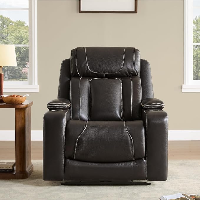 Watson &amp Whitely Electric Recliner Chairs for Adults Oversized Genuine Leather Recliner Super Zero Gravity Reclining Chair W Triple-Motor Adjustable Headrest &amp Lumbar Support Dark Brown