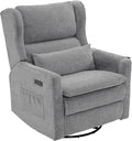 Power Recliner ChairOversized Swivel Rocker Recliner with Adjustable HeadrestNursery Rocking Chair with Lumbar Cushion for Living RoomGrey