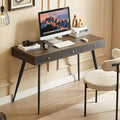 JUSTONE 47 Computer Desk with 3 Storage Drawers - Multi-Functional Home Office Desk &amp Makeup Vanity - Modern Writing Desk with Built-in Organization - Walnut &amp Dark Grey Two-Tone Workstation