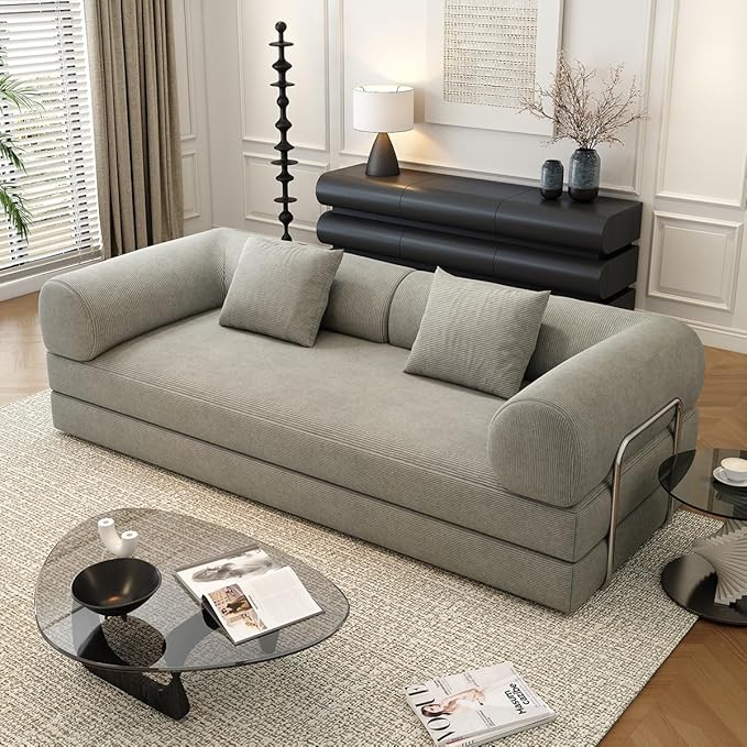 78.8 Modular Sofa Bed - 4-in-1 Convertible Design with Corduroy Fabric and High Density Sponge Removable Cover and Fixed Frame