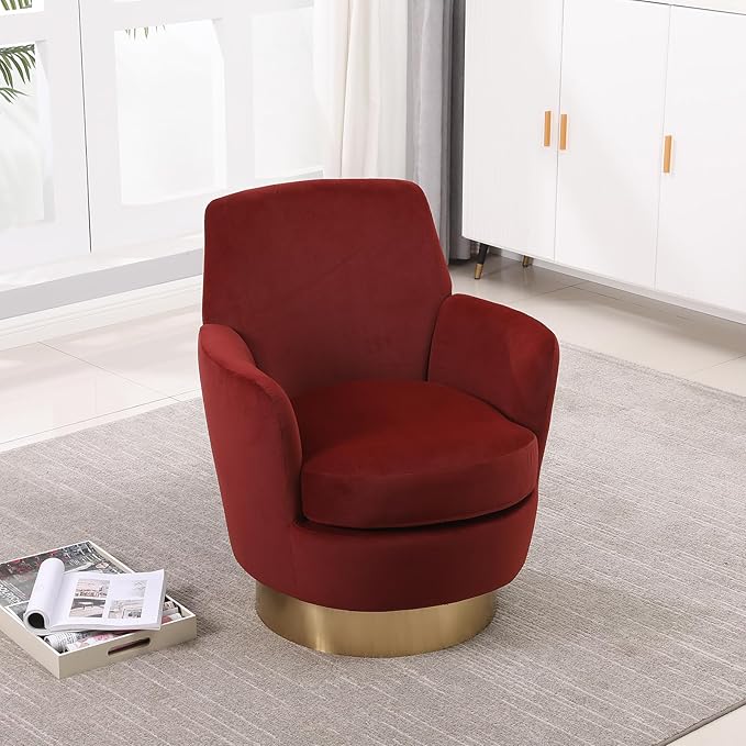 SLEERWAY 360° Swivel Barrel Chair Set of 2 28.3 Modern Velvet Round Accent Chair Comfy Upholstered Small Armchair with Gold Metal Base for Living Room Bedroom Nursery Office Sillas para Sala Red