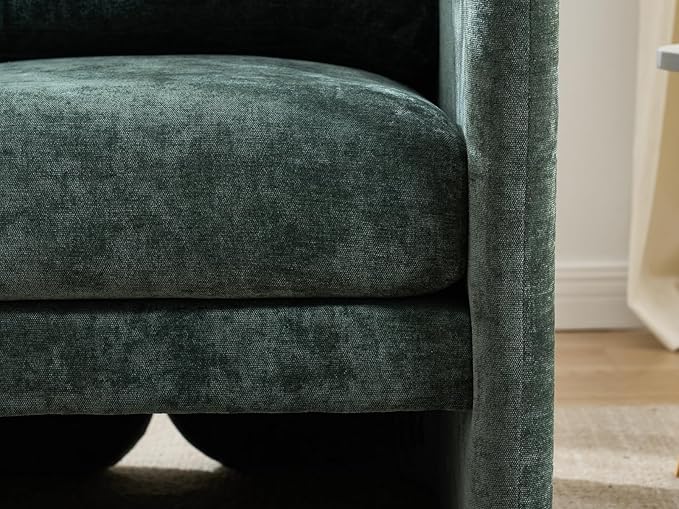 Modern Barrel Accent Chair Mid-Century Beige Chenille Fabric Armchair for Living Room Comfy Upholstered Reading Accent Chairs Single Sofa Chair for Bedroom Waiting Room Office1 PCS Green