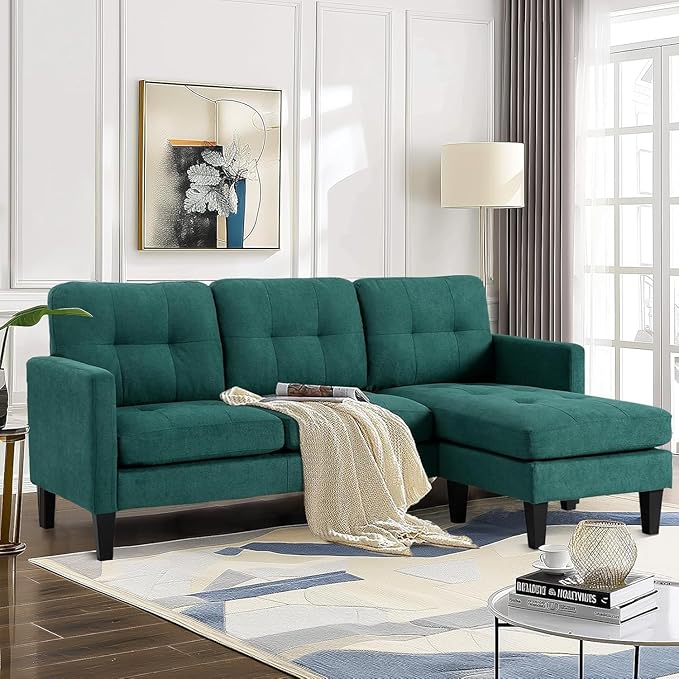 L Shaped Sectional Sofa Sleeper Sofa with Movable Ottoman Lounge Sectional Compact Couch for Apartment &amp Small Space Small Couch for Living Room Green