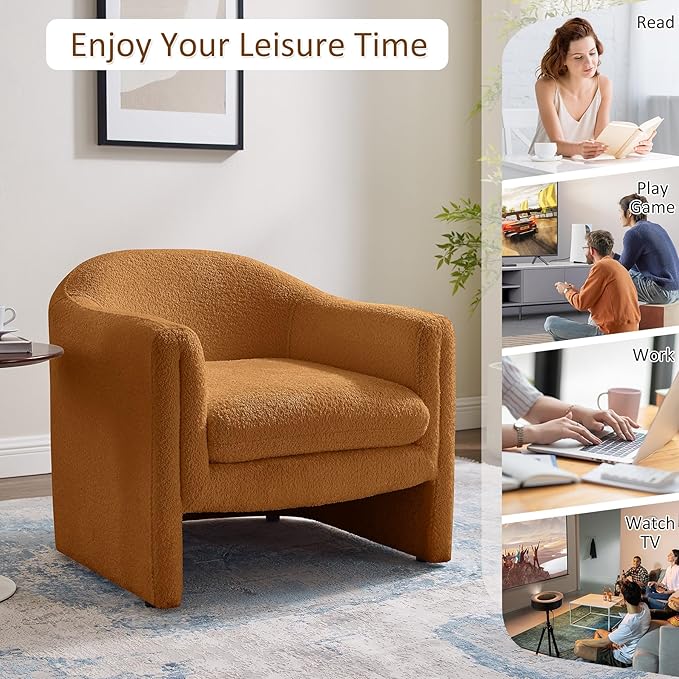VANOMi 31.2 Accent Chair Modern Upholstered Living Room Chairs Comfy Single Sofa Chair for Bedroom Office Waiting Room (Curry Boucle)