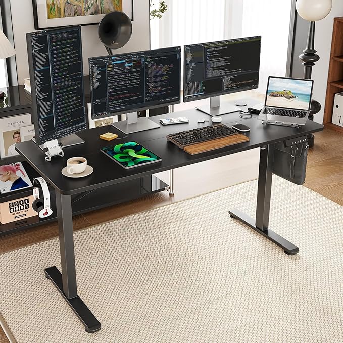 Electric Height Adjustable Standing Desk with Splice Board - Computer Gaming Desks Home Office Corner Desks Bedroom Craft Study Table Work Standing DeskBlack