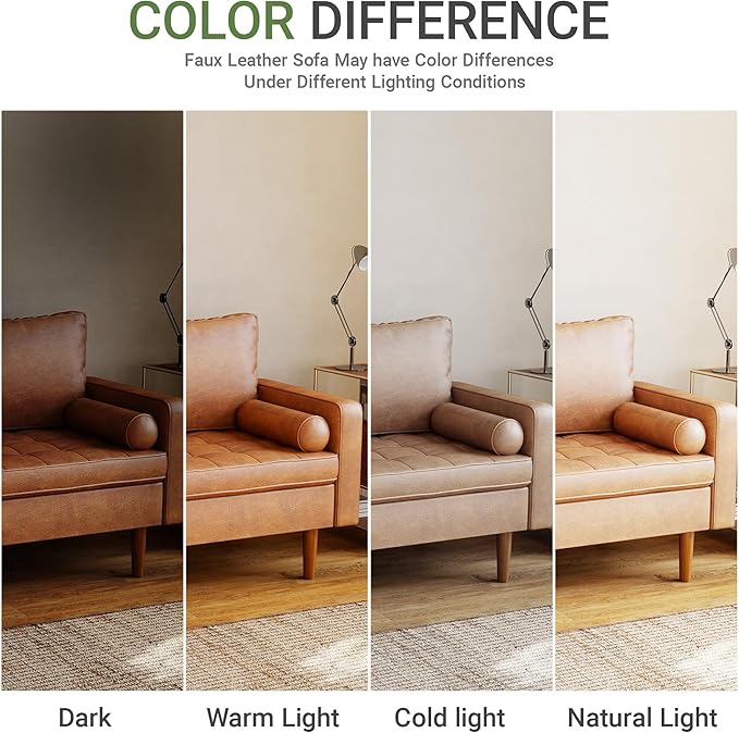 70 Loveseat Sofa Couch Mid-Century Vintage Couches 2 Seat Faux Leather with Solid Wood Frame Deep Seat 2 Pillows for Living Room Apartment Office Small Spaces Brown