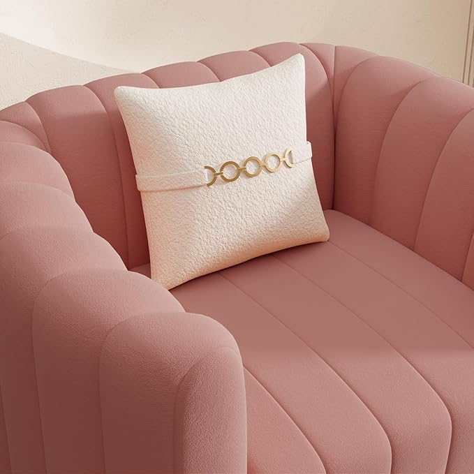 Modern Pink Velvet Sofa Chair for Living Room 42 Single Sofa with Gold Metal Sphere Legs (Pink 1S)