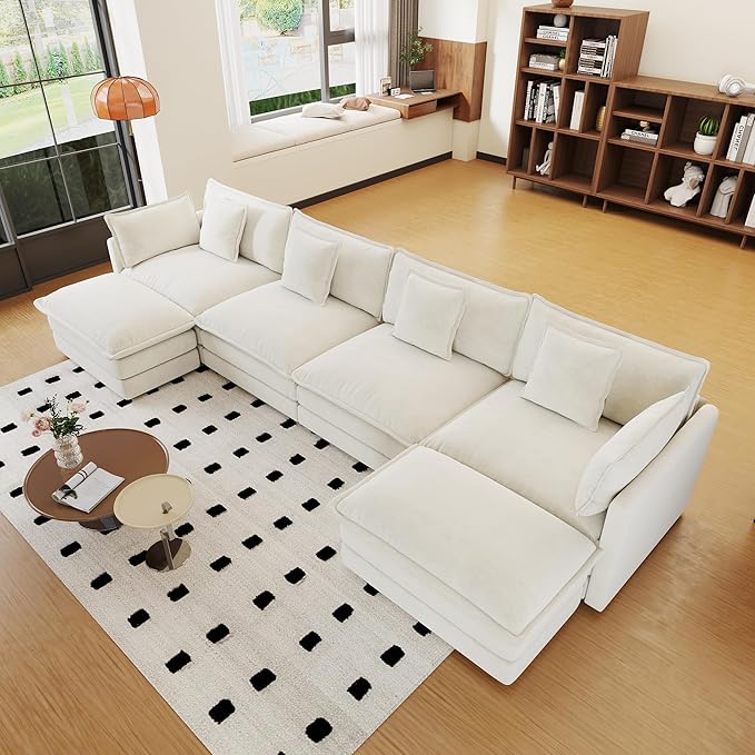 healthomse Modular Sectional Sofa for Living RoomU Shaped Couch 5 Seater Convertible Sectional Couch with 2 OttomanChenille (Beige 146.5Inch-U Shape)