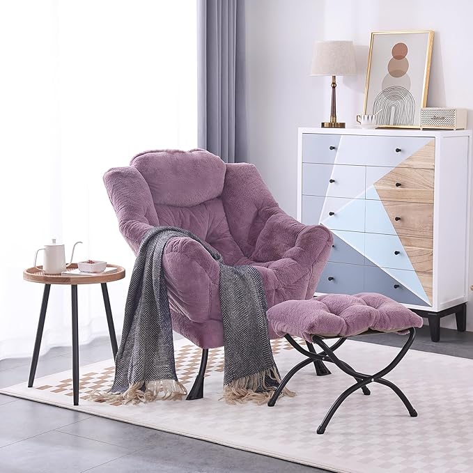 LITA Lazy Chair with Ottoman Modern Accent Leisure Upholstered Sofa Chair Lounge Reading Chair with Armrests and a Side Pocket for Living Room Bedroom &amp Small Space