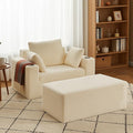 54W Oversized Chaise Lounge Chair Indoor Boneless Chaise Lounge Couch Convertible Comfy Reading Chairs Corduroy Sleeper Chair Couches for Living Room Compression Sofa with Ottoman Beige