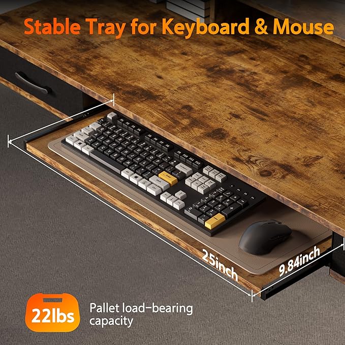 55x24 Inches Electric Standing Desk with Keyboard Tray Height Adjustable Stand up Desk with 2 Drawers Ergonomic Sit to Stand Desk with Storage Monitor Stand Computer Table Rustic Brown