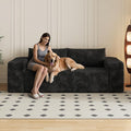 3 Seater Couch for Living Room 78.8 inch Fluffy Corduroy Boneless Couch Cloud Loveseat with Wide Armrest Modern Upholstered Floor Sofa in a Box No Assembly Required Black