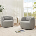 KINWELL 34 Wide Sherpa Swivel Barrel Chairs Set of 2 No Assembly Round Boucle Upholstered Accent Chairs Armchairs Single Sofa Chair with Toss Pillow for Living Room and Bedroom Gray