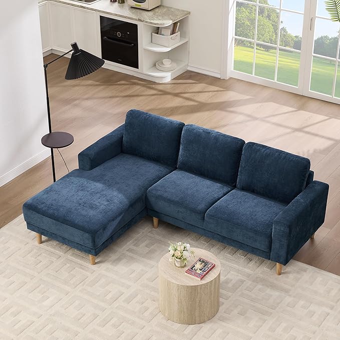 Tbfit 84 L-Shaped Sectional Sofa Comfy Upholstered Couch with Chaise Modern Fabric Living Room Furniture for Home Office Blue