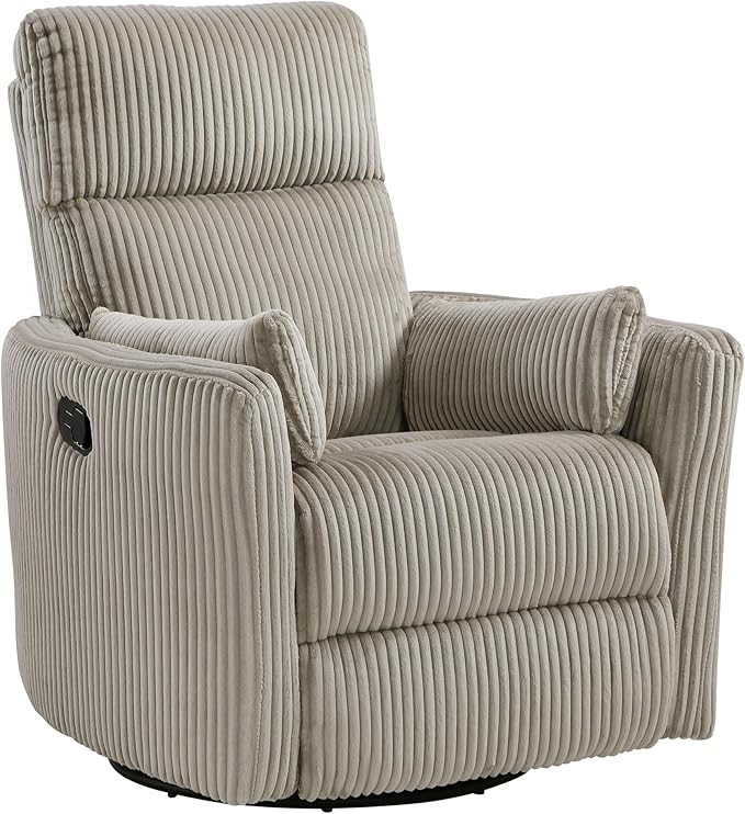 Lexicon Modern Swivel Glider Recliner Chair Nursery Glider Corduroy Fabric Upholstery Recliner with 2 Lumbar Pillows Manual Reclining Sofa Chair for Living Room/Office/Apartment Taupe