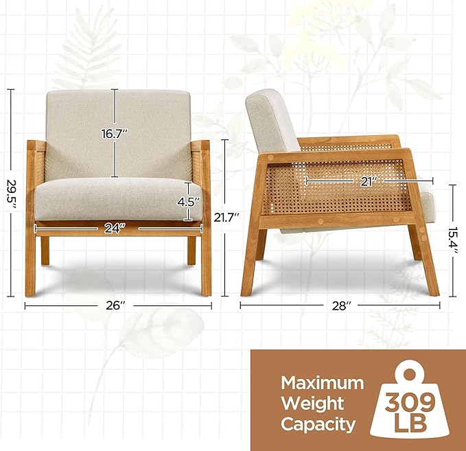 Yaheetech Accent Chair Modern Armchair with Wood Legs Mid Century Living Room Chair Linen Comfy Lounge Chair for Bedroom Reading Room Set of 2 Beige