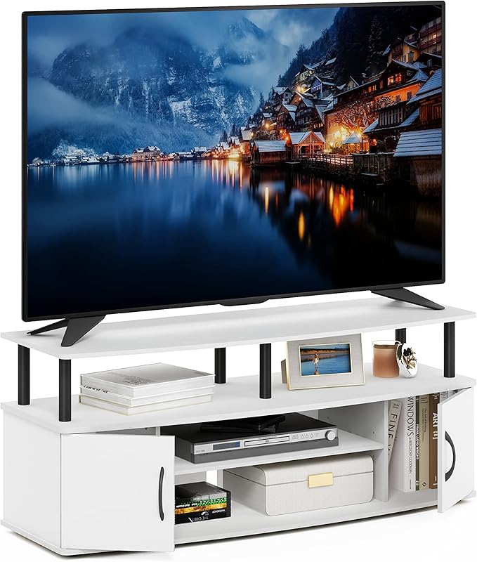 Furinno Jaya Entertainment Center Stand Unit/TV Desk for up to 55 inch White/Black