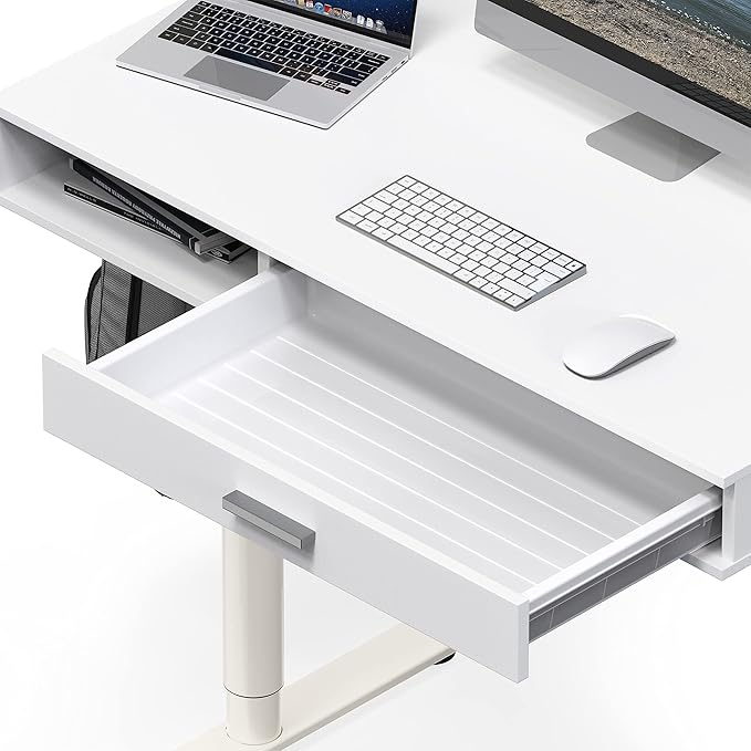 SHW 40-Inch Height Adjustable Claire Electric Standing Desk with Drawer White