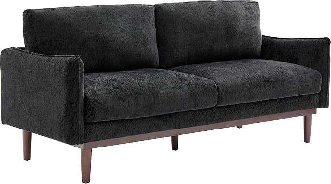 Christopher Knight Home Brena Modern Chenille Upholstered Loveseat Sofa Wooden 2 Seater Sofa Couch with Deep Seat Comfy Cloud Couch for Living Room Bedroom Home Office Black